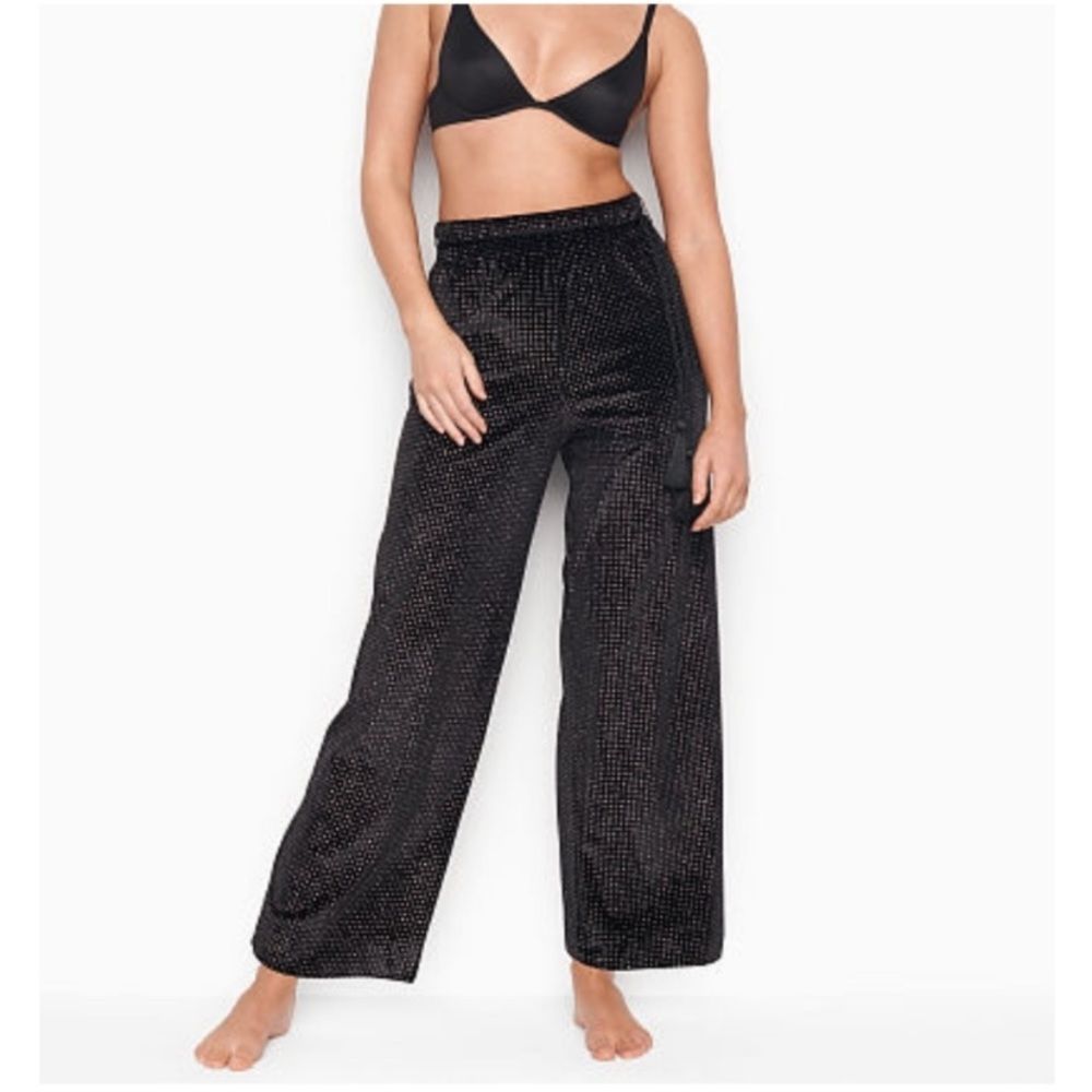 Victoria’s Secret Glitter Polka Dot Lined Wide Leg Pants Medium